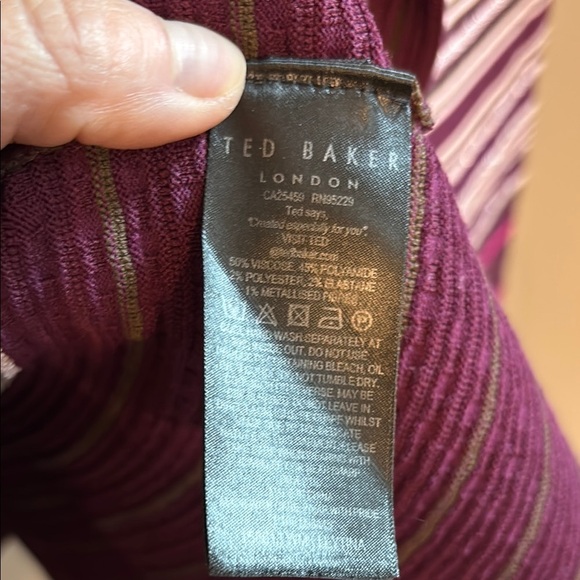 Ted Baker London Leytina Striped Peplum Burgundy Sweater SZ 2 - Picture 6 of 7